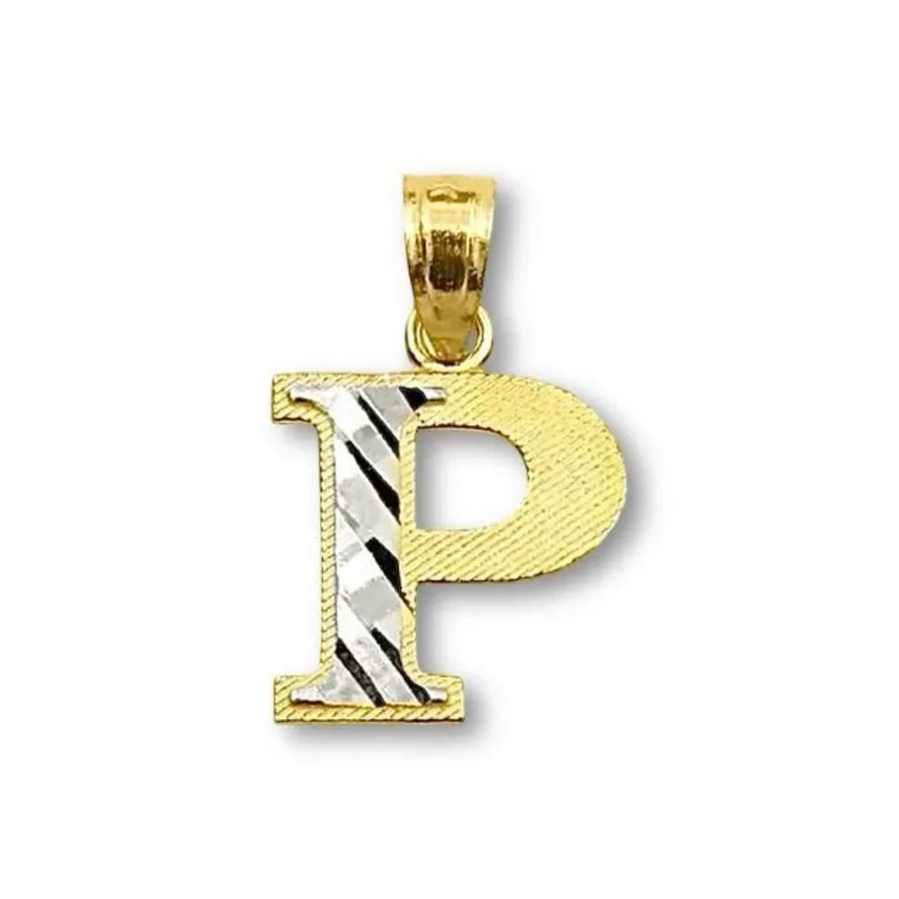14K Gold Initial P Pendant | Two Tone Script Letter Charm By Tehrani Jewelry
